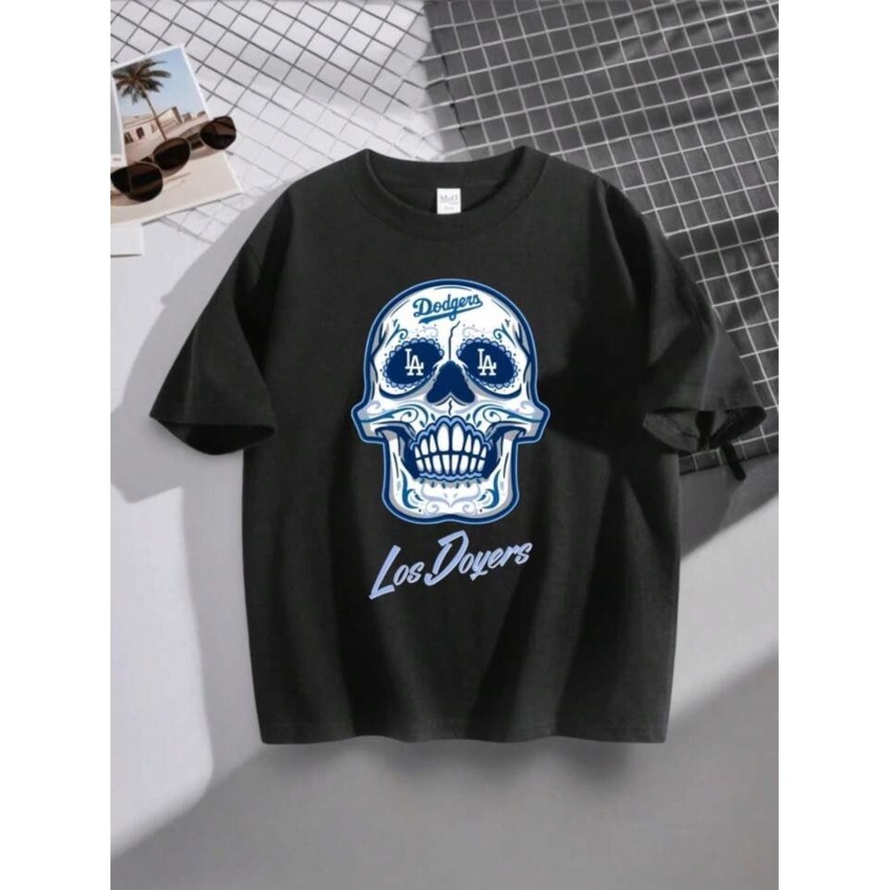 Los Angeles Dodgers Los Doyers Sugar Skull Graphic T-Shirt Black